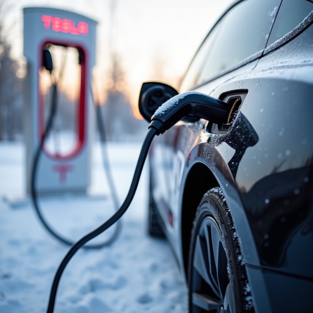 het opladen van een Tesla bij koud weer