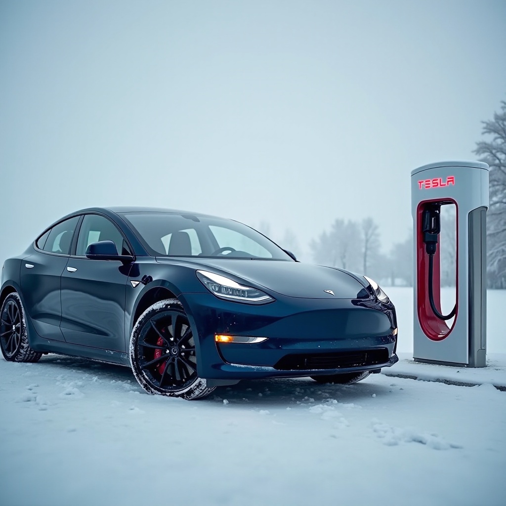 het opladen van een Tesla bij koud weer