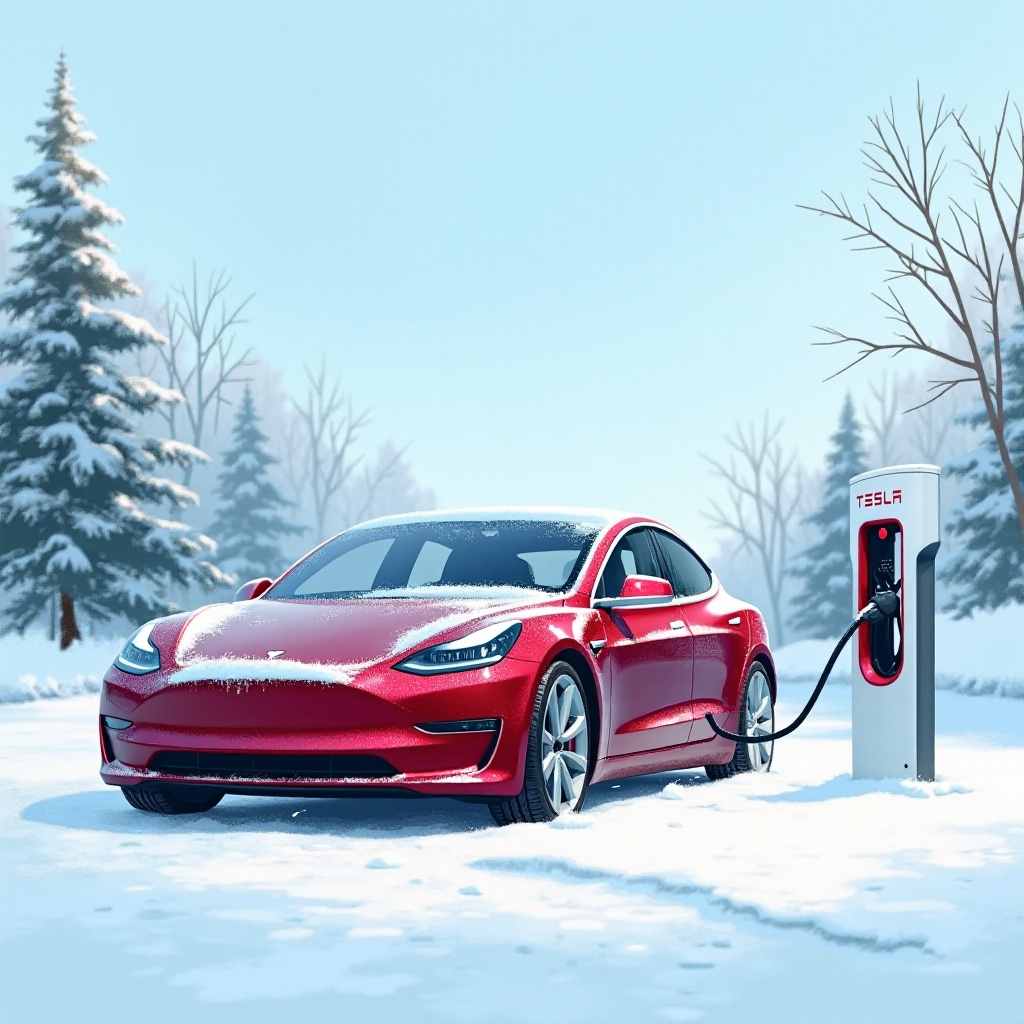 das Aufladen eines Tesla bei kaltem Wetter